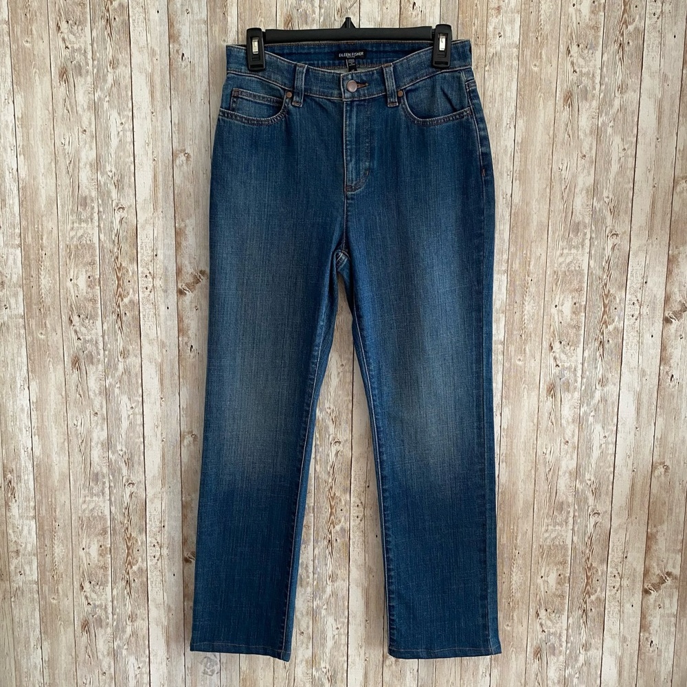 Eileen Fisher Organic Cotton Medium Wash Straight Leg Jeans Size 6 Petite